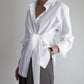 Elara - Lange Mouwen Geplooide Frontknoop Blouse