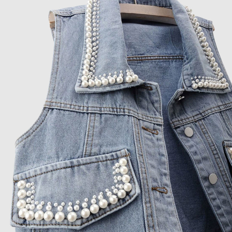 CRIPES - Wickeljacke aus Denim mit Perlen