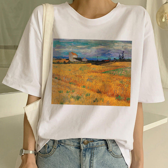 T-shirt imprimé peinture à l'huile Van Gogh