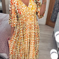 Robe longue à encolure en V, imprimé bohème décontracté, enveloppant la taille