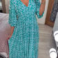 Robe longue à encolure en V, imprimé bohème décontracté, enveloppant la taille