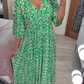 Robe longue à encolure en V, imprimé bohème décontracté, enveloppant la taille