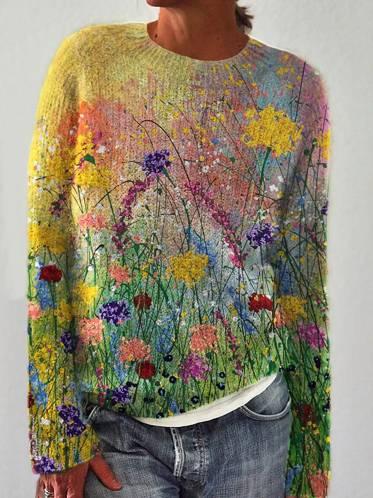 | PULL AVEC PEINTURE À L'HUILE DE FLEURS