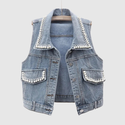 CRIPES - Wickeljacke aus Denim mit Perlen