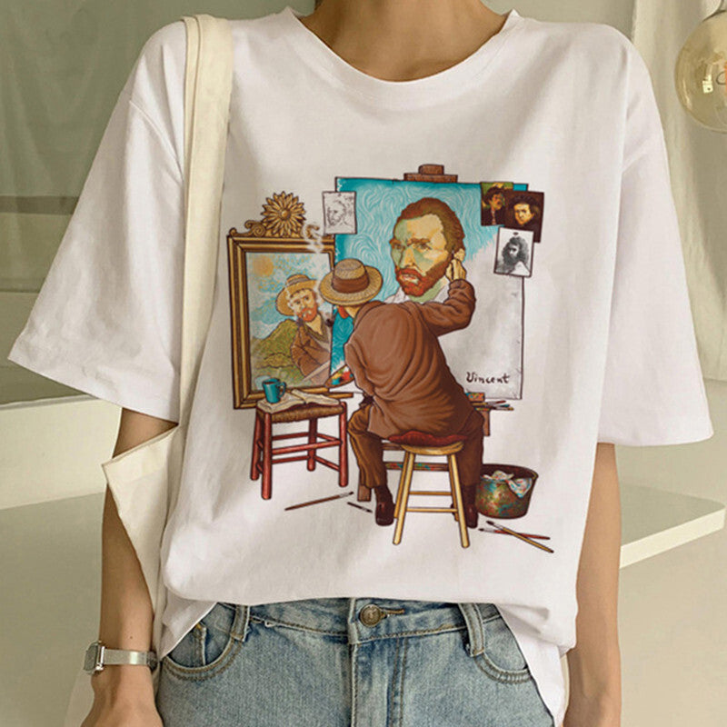 T-shirt imprimé peinture à l'huile Van Gogh