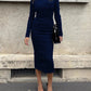 Costume Deux Pièces Elena avec Jupe et Haut à Manches Longues et Revers
