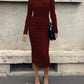Costume Deux Pièces Elena avec Jupe et Haut à Manches Longues et Revers