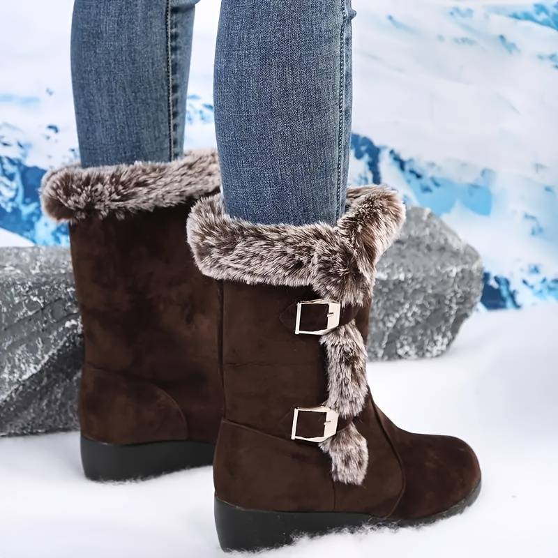 Movachic - Bottes en Fourrure Thermique Doublées de Peluche à Décor de Boucle Tendance Pour Femmes