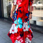 Lilla Rød Off Shoulder Blomsterkjole