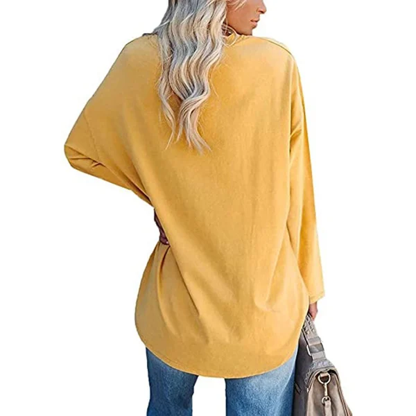 Haut en tricot ample à manches longues et col en V pour femmes