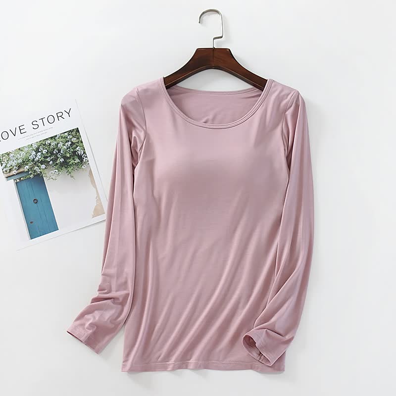 T-shirt à manches longues pour femme avec rembourrage de poitrine