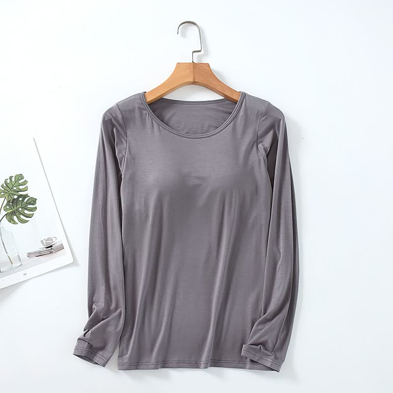 T-shirt à manches longues pour femme avec rembourrage de poitrine