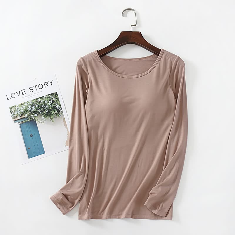 T-shirt à manches longues pour femme avec rembourrage de poitrine