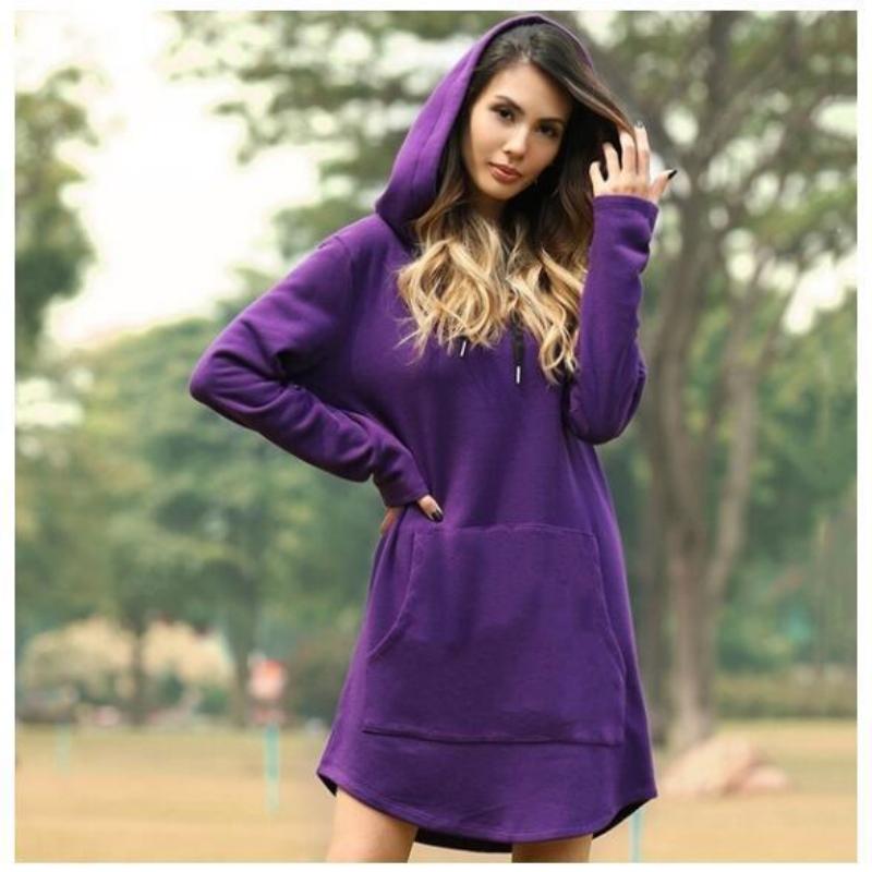 Cripes  Robe à capuche pour femme, ample et décontractée, de couleur unie.