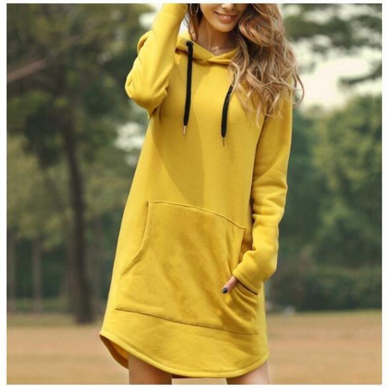 Cripes  Robe à capuche pour femme, ample et décontractée, de couleur unie.