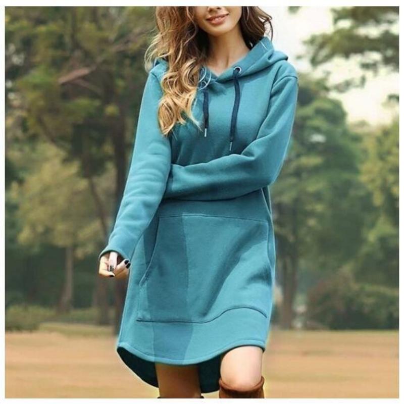 Cripes  Robe à capuche pour femme, ample et décontractée, de couleur unie.