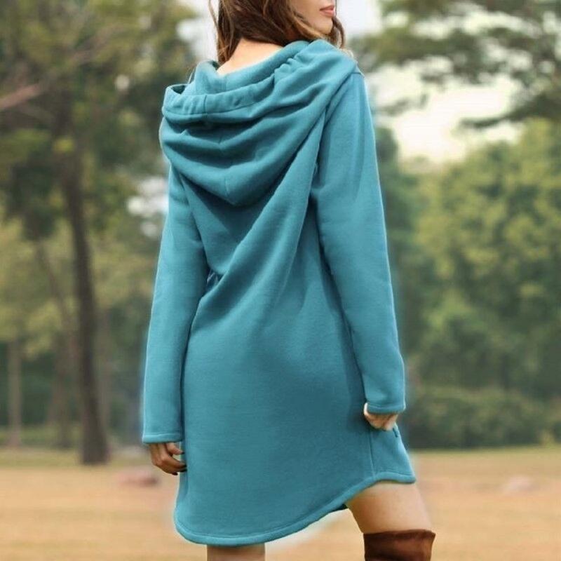 Cripes  Robe à capuche pour femme, ample et décontractée, de couleur unie.