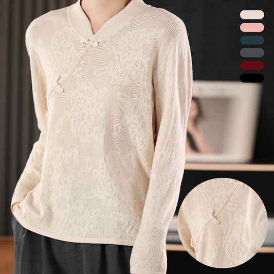 Cripes Pull en maille de style Cheongsam pour femmes