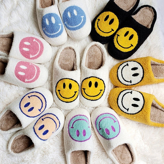 Pantoufles en Fourrure Grands Motifs Smiley Cripes